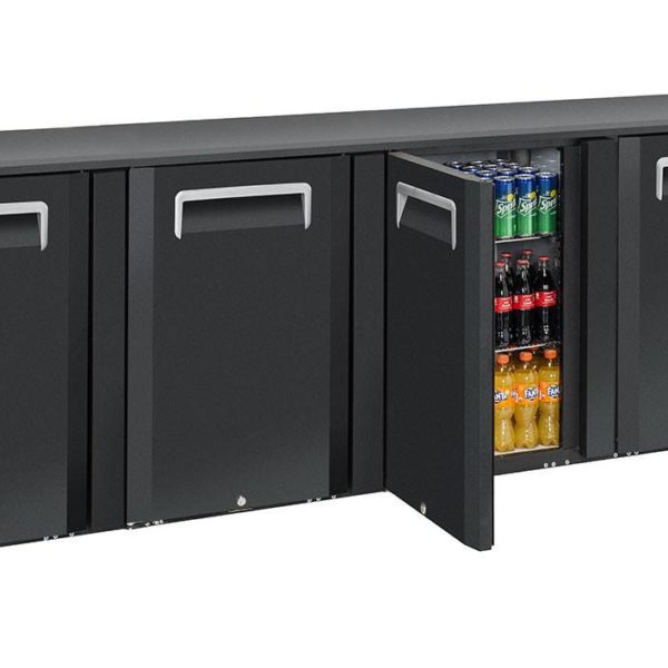 Arrière Bar Réfrigéré 4 Portes Pleines en Skinplate Anthracite - QB 400