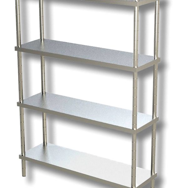 Rayonnage Inox avec 4 Étagères Réglables - Dim : 1400 x 400 x 1800 mm