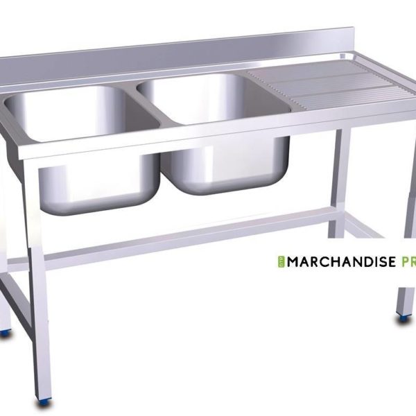 Plonge en Inox sur pied égouttoir à DROITE
