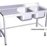 Plonge en Inox sur pied - 2 Bacs & égouttoir à GAUCHE