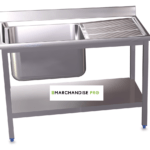 Plonge en Inox sur pied avec étagère basse - 1 Bac & égouttoir DROIT