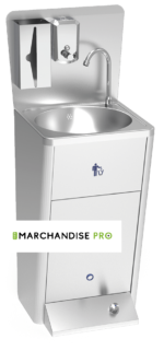 Lave-mains en Inox sur pied intégral Avec distributeur de savon & papier