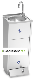 Lave mains Inox sur pied XS avec corbeille à papier - Eau chaude et froide