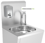 Lave mains Inox sur pied + Distributeur de savon en Inox + Dosseret inox  – Image 2