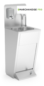 Lave mains Inox sur pied + Distributeur de savon en Inox + Dosseret inox 