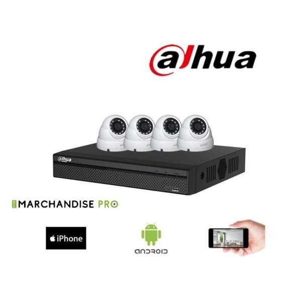 KIT CAMERAS VIDEOSURVEILLANCE DAHUA HDCVI 2MP-4 DÔMES 2MP 2.8mm 30M
