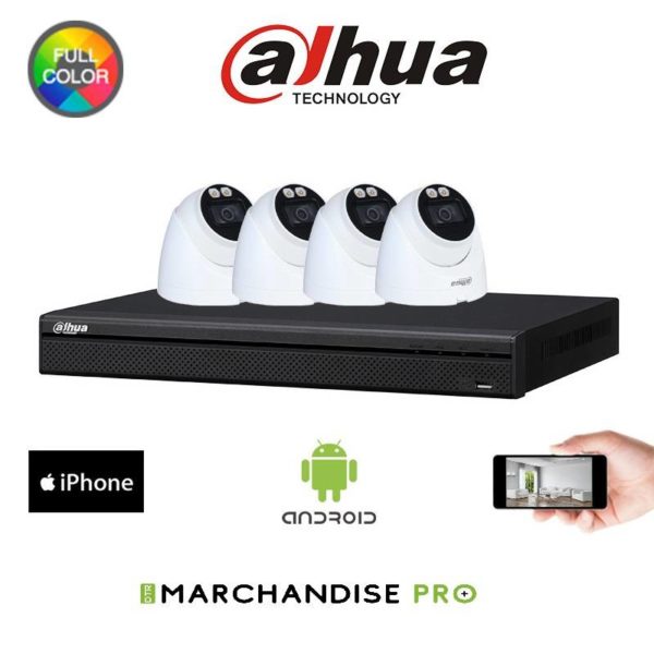 KIT 4 DÔMES - DAHUA - IP 4MP, FULL COLOR, 2,8MM, 30M