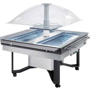 Buffet Réfrigéré Mobile Carré Inox avec Tablette de Service - CUPOLA