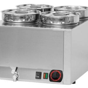 Bain-Marie Électrique à Poser 4 Bacs (Humide) - Avec Robinet de Vidange